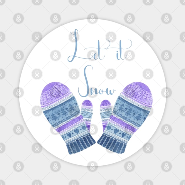 Knitted Blue and Violet Mittens Magnet by paintingbetweenbooks